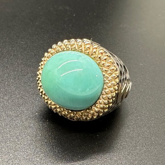 Dian Malouf Silver and 14k Turquoise Cocktail Ring - Picture 9 of 12